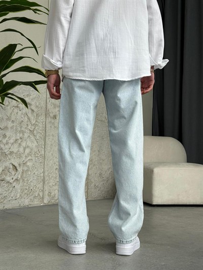 Buz Mavi Baggy Kot Pantolon 