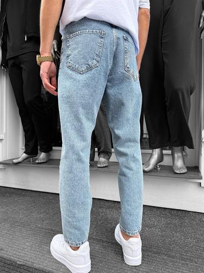 Buz Mavi Yıkamalı Lazerli Boyfriend