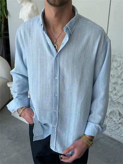 Dokulu Oversıze Bebe Mavi Gömlek 