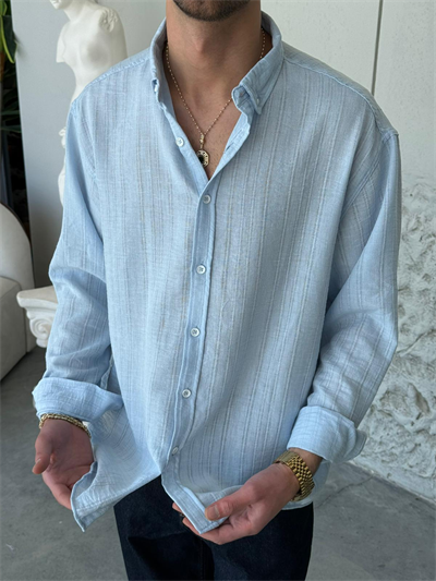 Dokulu Oversıze Bebe Mavi Gömlek 