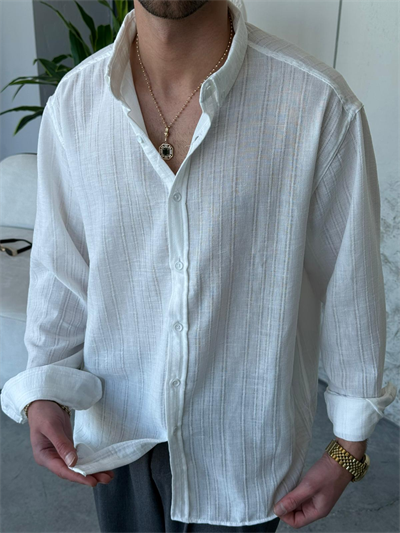 Dokulu Oversıze Beyaz Gömlek