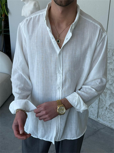 Dokulu Oversıze Beyaz Gömlek