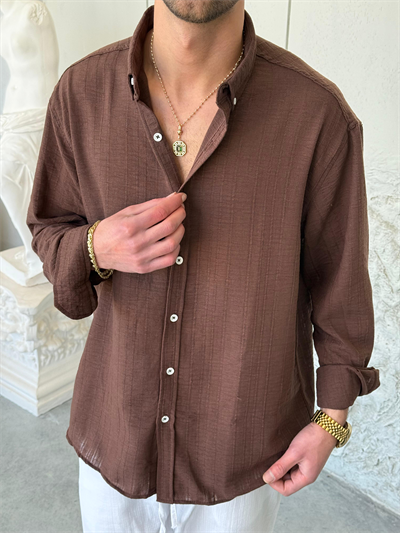 Dokulu Oversıze Kahve Gömlek