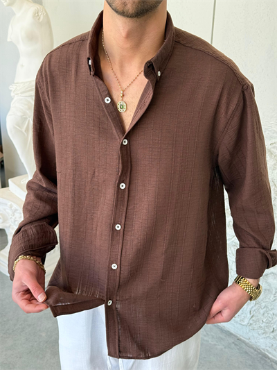 Dokulu Oversıze Kahve Gömlek