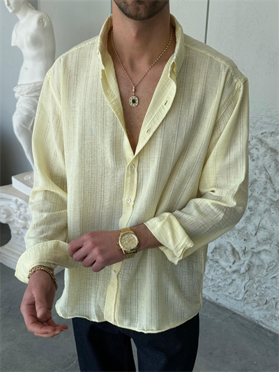 Dokulu Oversıze Sarı Gömlek