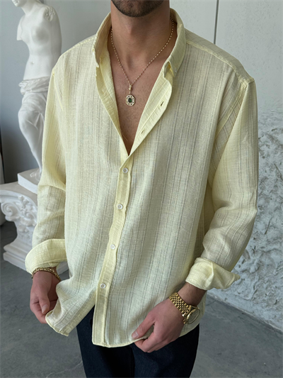 Dokulu Oversıze Sarı Gömlek