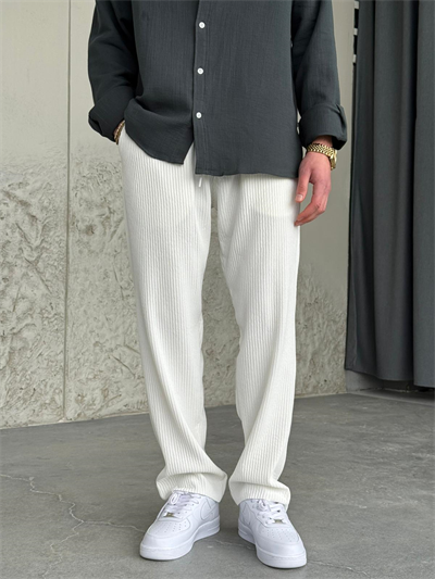 Fitilli Regular Kalıp Beyaz Jogger Pantolon 