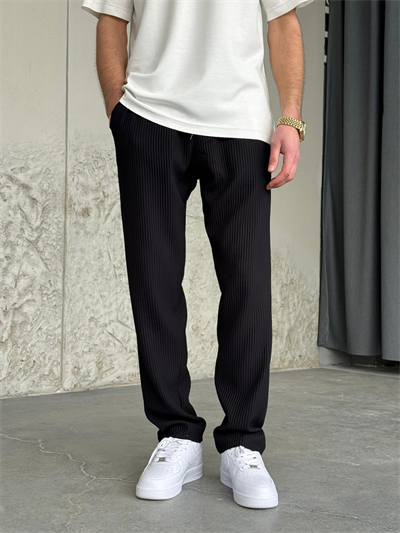 Fitilli Regular Kalıp Siyah Jogger Pantolon 