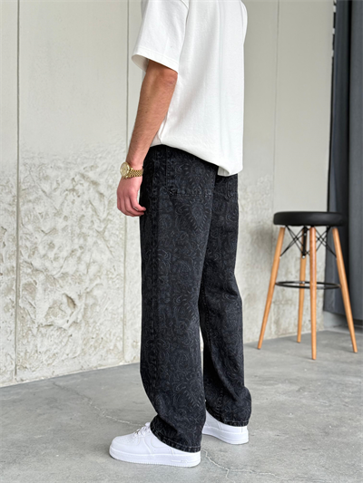 Füme Desenli Baggy Pantolon