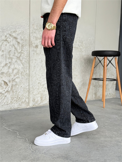 Füme Desenli Baggy Pantolon
