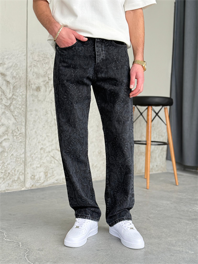 Füme Desenli Baggy Pantolon