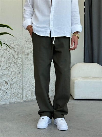 Gabardin Haki Yeşil Keten Pantolon