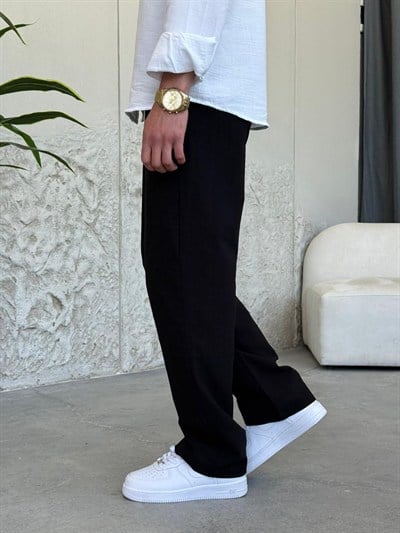 Gabardin Siyah Keten Pantolon