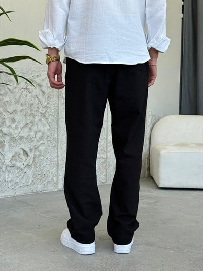 Gabardin Siyah Keten Pantolon