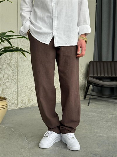 Giesto GG Nakışlı Premium Gabardin Kahve Pantolon