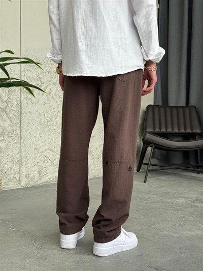 Giesto GG Nakışlı Premium Gabardin Kahve Pantolon