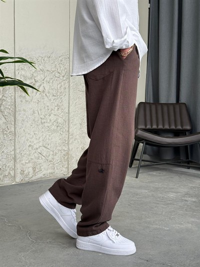 Giesto GG Nakışlı Premium Gabardin Kahve Pantolon