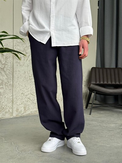 Giesto GG Nakışlı Premium Gabardin Lacivert Pantolon 