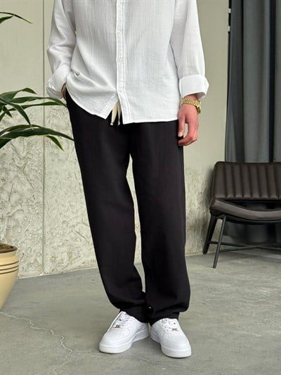 Giesto GG Nakışlı Premium Gabardin Siyah Pantolon 