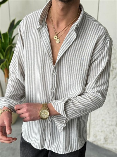 Gıesto Krem Çizgili Gömlek 