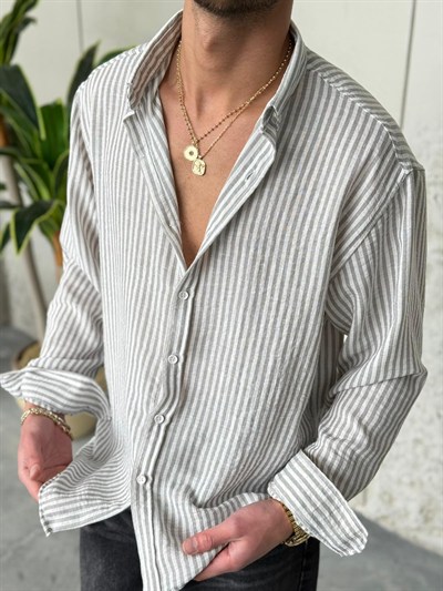 Gıesto Krem Çizgili Gömlek 