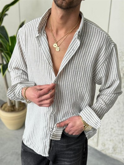 Gıesto Krem Çizgili Gömlek 