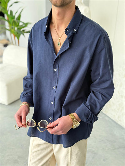 Giesto Lacivert Fresh Keten Gömlek