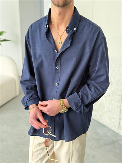 Giesto Lacivert Fresh Keten Gömlek
