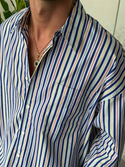 Giesto Renkli Çizgili Oversıze Gömlek