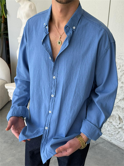 Giesto Saks Mavi Fresh Keten Gömlek 