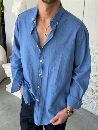 Giesto Saks Mavi Fresh Keten Gömlek 