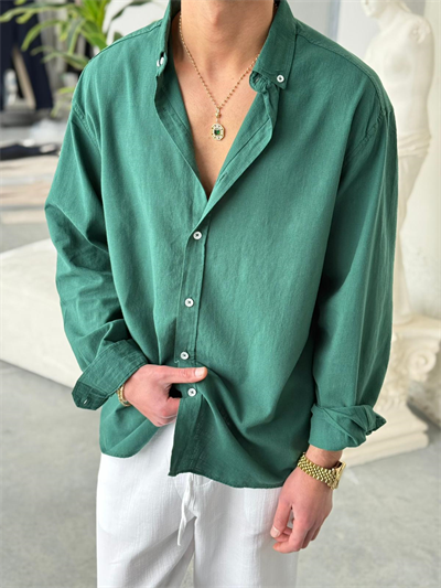 Giesto Zümrüt Yeşili Fresh Keten Gömlek
