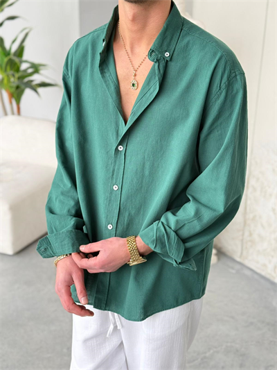 Giesto Zümrüt Yeşili Fresh Keten Gömlek