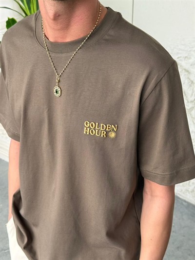 Golden Hour Nakışlı Haki Yeşil Tişört
