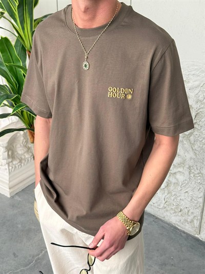 Golden Hour Nakışlı Haki Yeşil Tişört