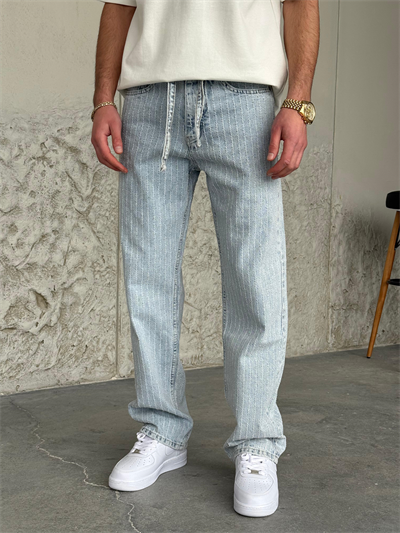 İp Kemer Detaylı Buz Mavi Baggy Pantolon