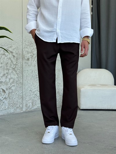 İpli Boyfriend Kahve Jogger Pantolon