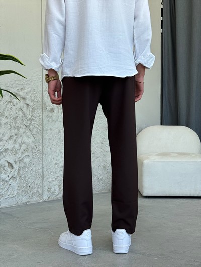 İpli Boyfriend Kahve Jogger Pantolon