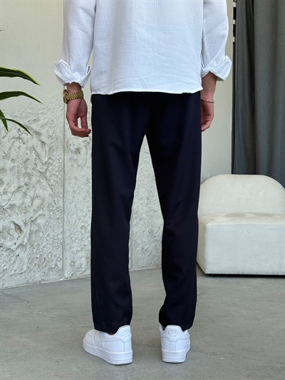 İpli Boyfriend Lacivert Jogger Pantolon