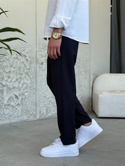 İpli Boyfriend Lacivert Jogger Pantolon