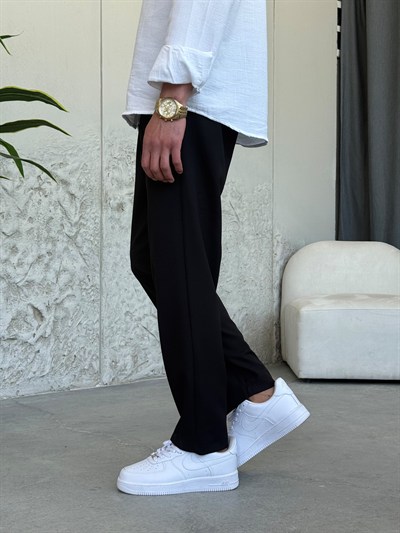 İpli Boyfriend Siyah  Jogger Pantolon
