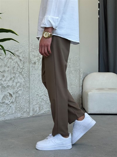 İpli Boyfriend Toprak Rengi Jogger Pantolon