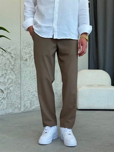 İpli Boyfriend Toprak Rengi Jogger Pantolon
