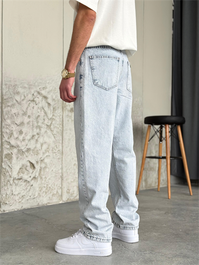 Kar Yıkama Şeritli Baggy Kot Pantolon