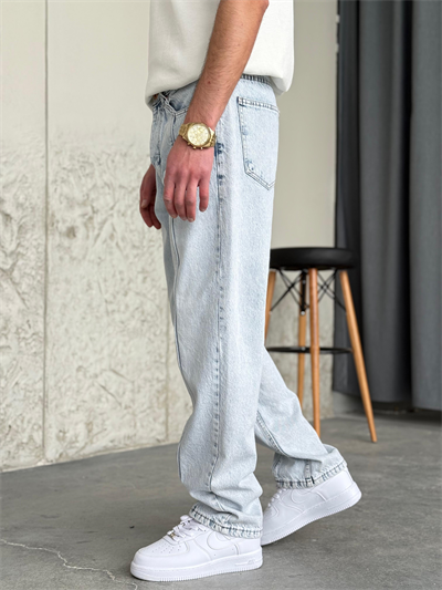 Kar Yıkama Şeritli Baggy Kot Pantolon