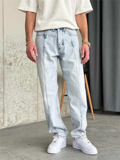 Kar Yıkama Şeritli Baggy Kot Pantolon