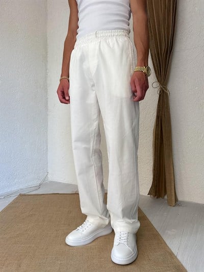 Keten Beyaz Baggy Pantolon 