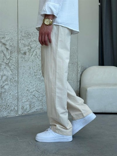 Keten Krem Baggy Pantolon 
