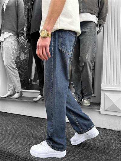 Koyu Mavi Taşlamalı Baggy Pantolon