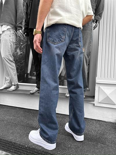 Koyu Mavi Taşlamalı Baggy Pantolon